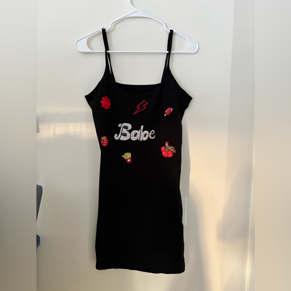 “Babe” Black Graphic Mini Dress - Picture 3 of 5